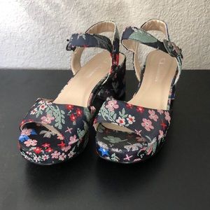 CL by Laundry floral, block-heel sandals.